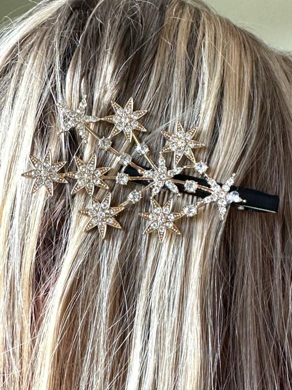 Gold & Rhinestone Star Hair Clip 3.5 Inches Elegant Celestial Homecoming Formal